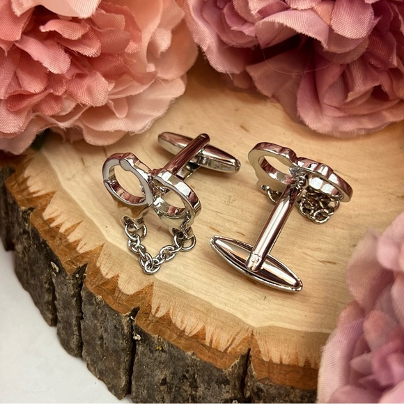 Silver Handcuff Cufflinks with Chain - Picture 8 of 14